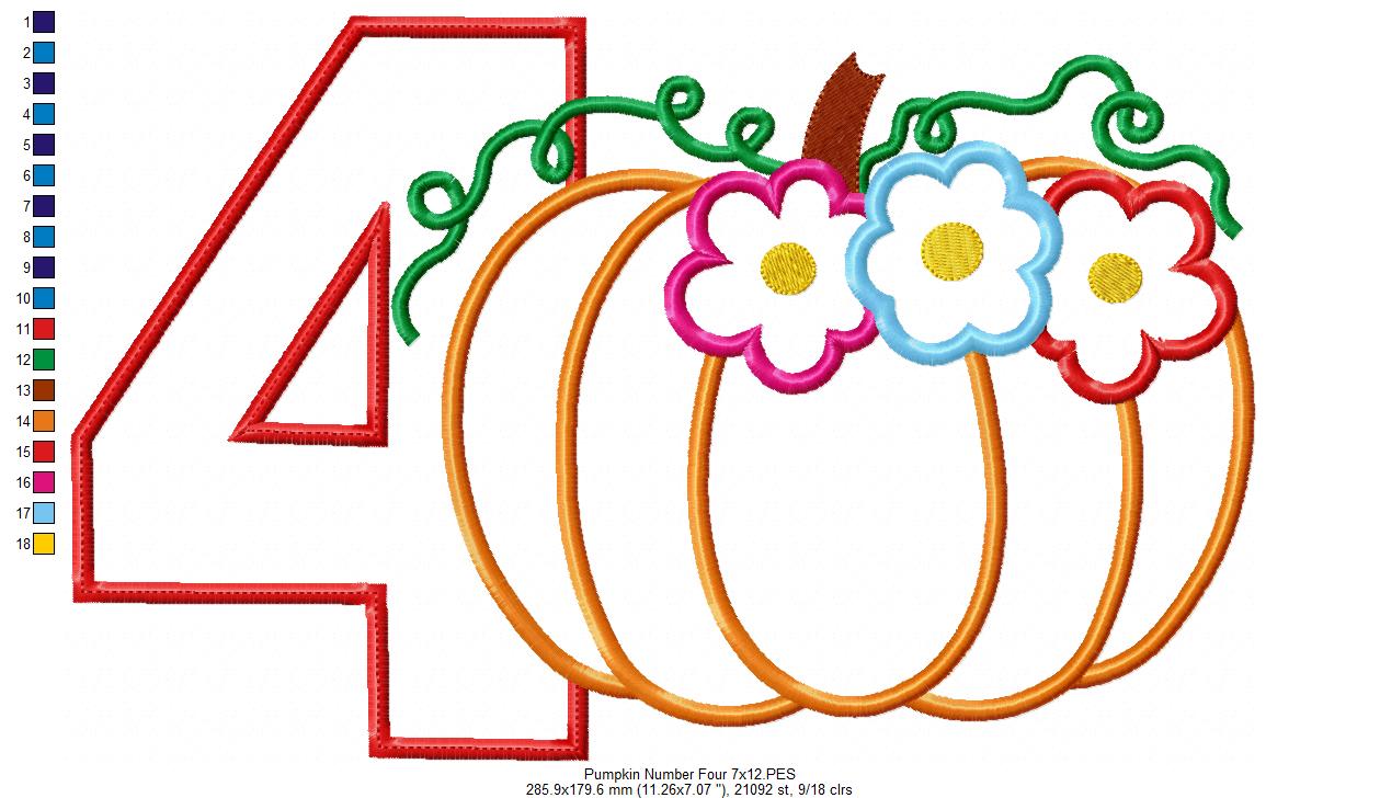 Thanksgiving Pumpkin Number 4 Four 4th birthday - Applique