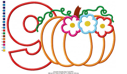 Thanksgiving Pumpkin Number 9 Nine 9th Birthday - Applique