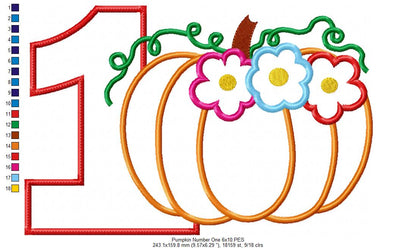 Thanksgiving Pumpkin Number 1 One 1st Birthday - Applique