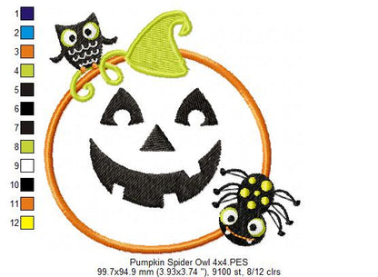 Pumpkin , Spider and Owl - Applique