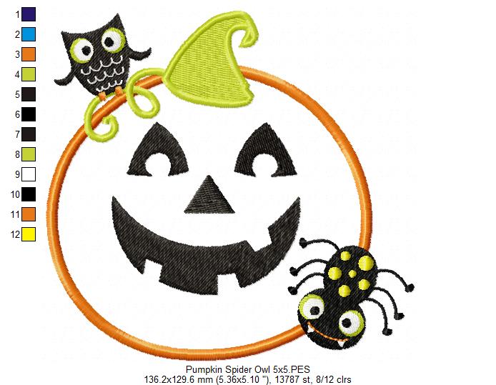 Pumpkin , Spider and Owl - Applique