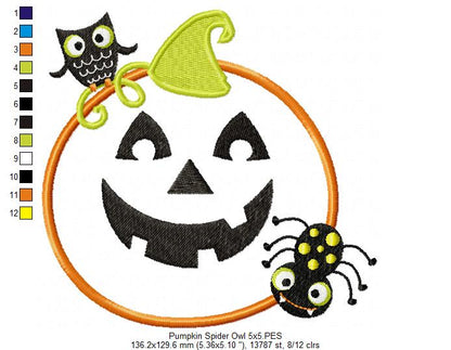 Pumpkin , Spider and Owl - Applique