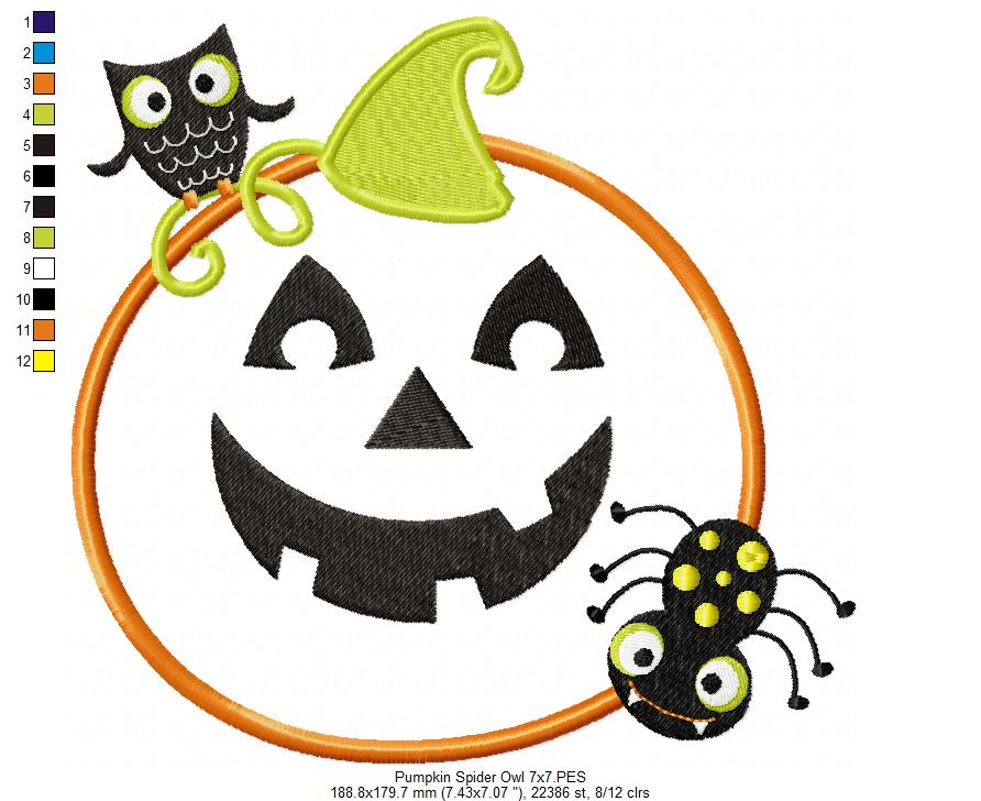 Pumpkin , Spider and Owl - Applique