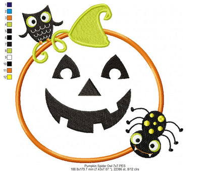 Pumpkin , Spider and Owl - Applique
