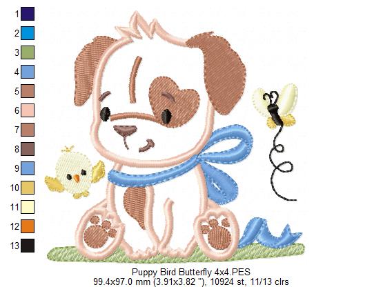 Puppy Boy, Bird and Butterfly - Applique
