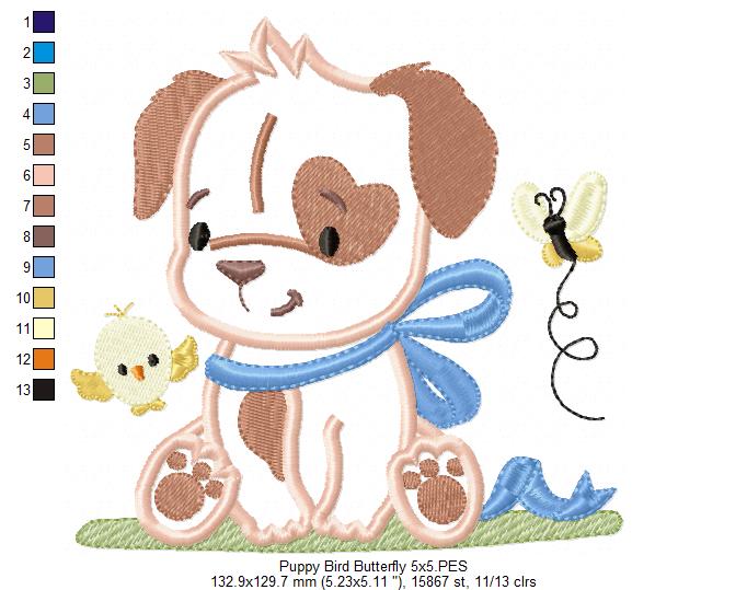 Puppy Boy, Bird and Butterfly - Applique