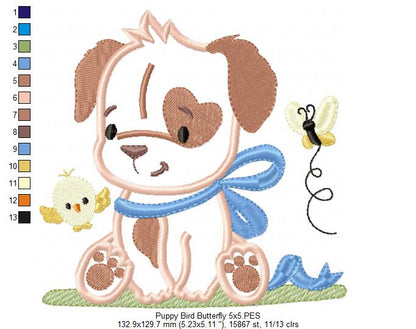 Puppy Boy, Bird and Butterfly - Applique