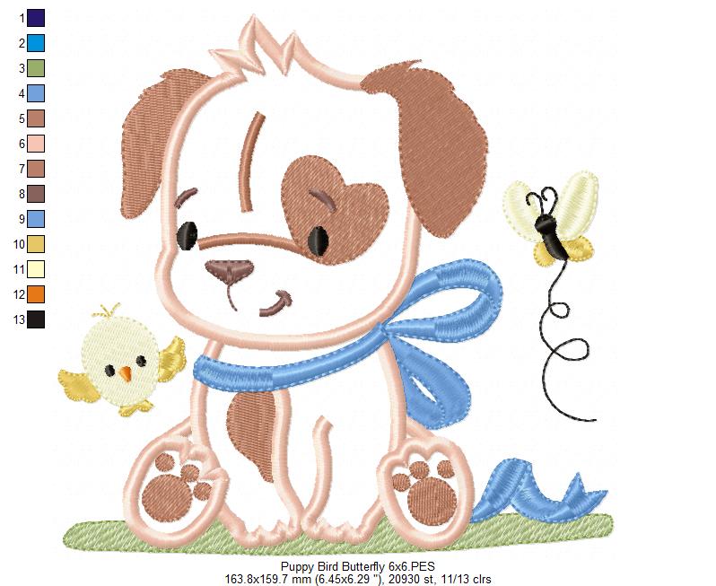 Puppy Boy, Bird and Butterfly - Applique