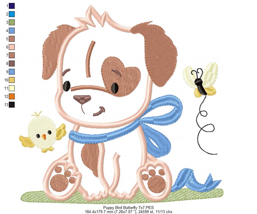 Puppy Boy, Bird and Butterfly - Applique