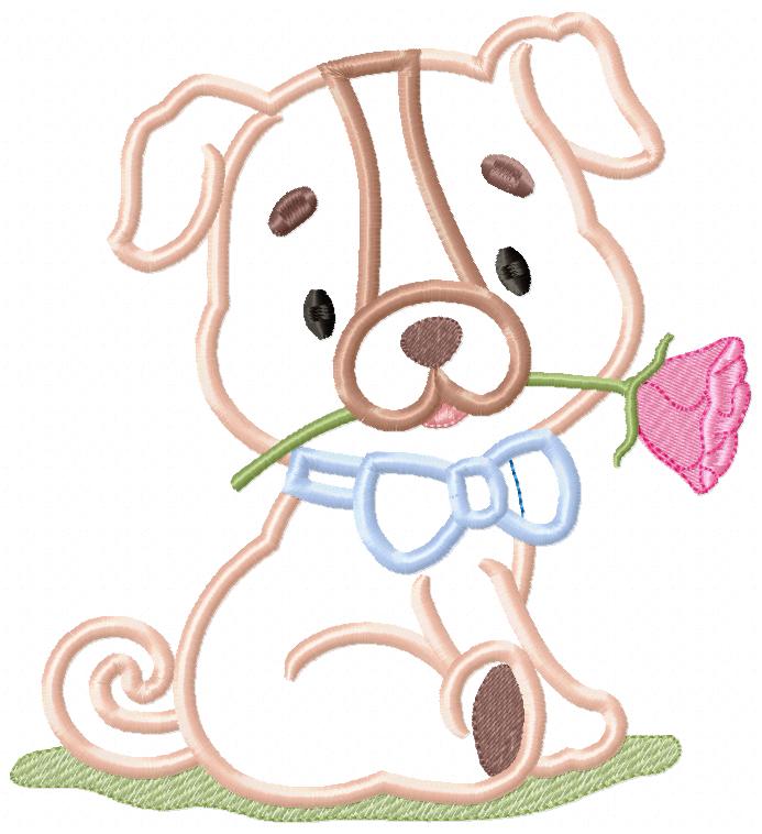 Puppy with Flower - Applique - Machine Embroidery Design