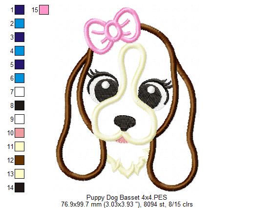 Basset Dog Girl Puppy - Applique - Machine Embroidery Design