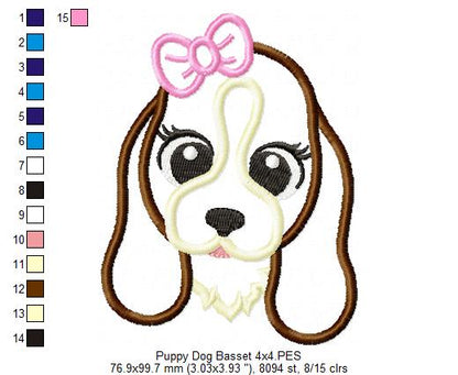 Basset Dog Girl Puppy - Applique - Machine Embroidery Design