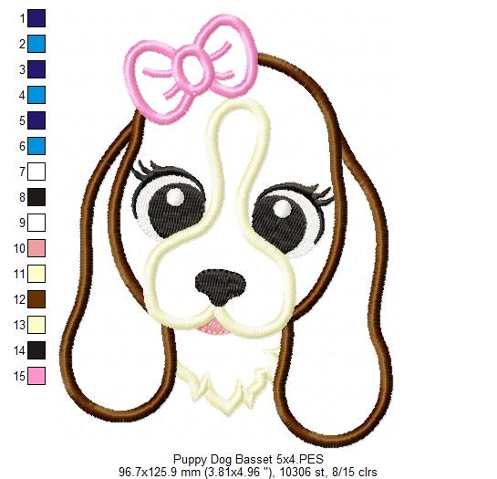 Basset Dog Girl Puppy - Applique - Machine Embroidery Design