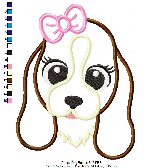 Basset Dog Girl Puppy - Applique - Machine Embroidery Design