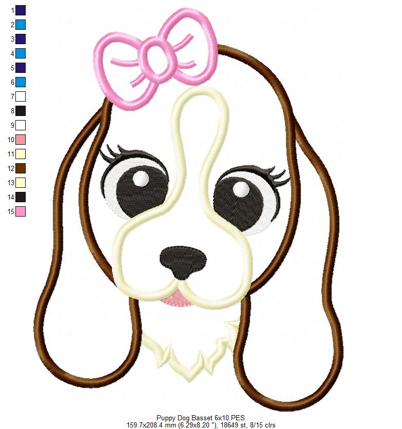 Basset Dog Girl Puppy - Applique - Machine Embroidery Design