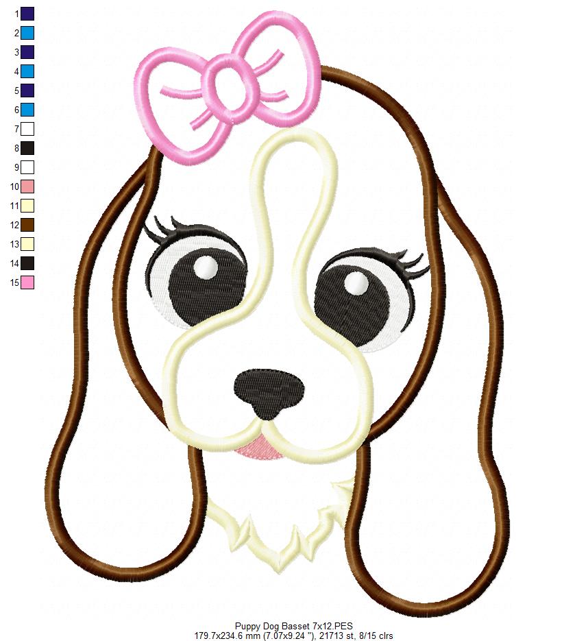 Basset Dog Girl Puppy - Applique - Machine Embroidery Design