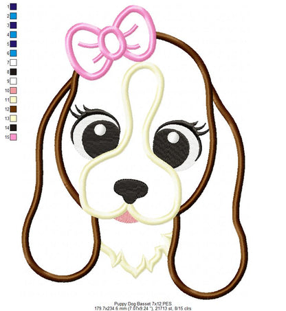 Basset Dog Girl Puppy - Applique - Machine Embroidery Design
