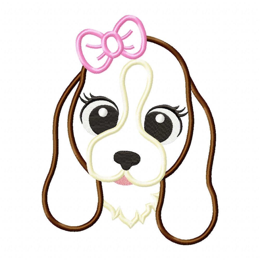 Basset Dog Girl Puppy - Applique - Machine Embroidery Design