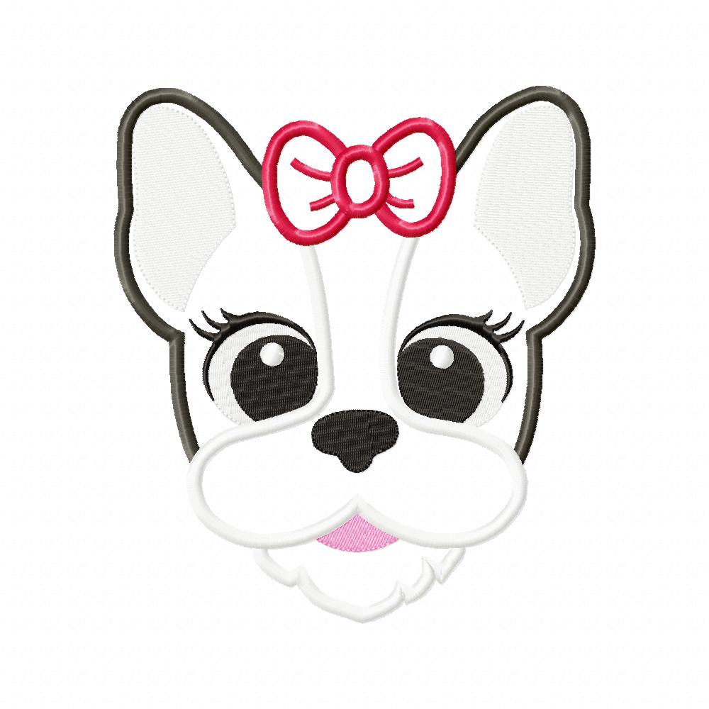 Bulldog Dog Girl Puppy - Applique - Machine Embroidery Design