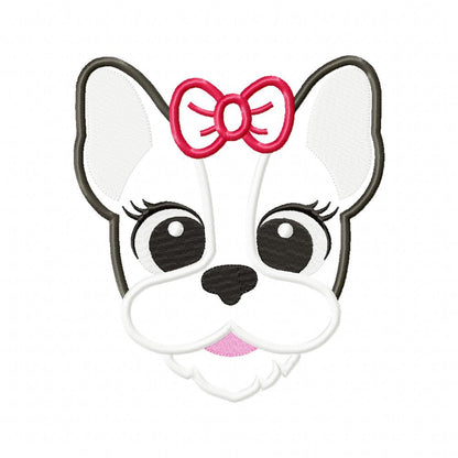 Bulldog Dog Girl Puppy - Applique - Machine Embroidery Design