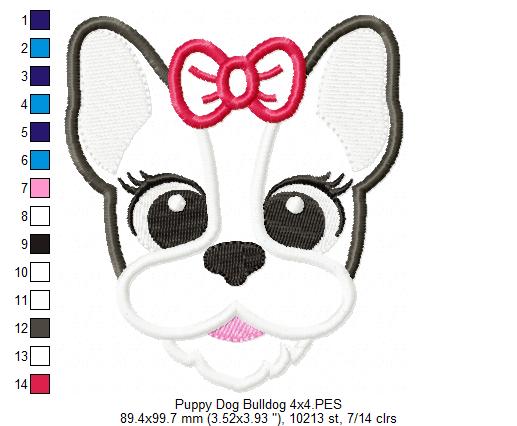 Bulldog Dog Girl Puppy - Applique - Machine Embroidery Design