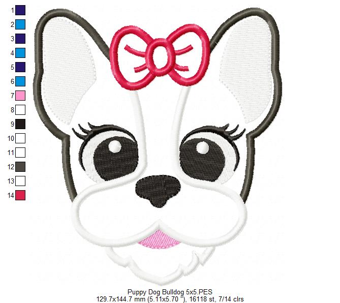 Bulldog Dog Girl Puppy - Applique - Machine Embroidery Design