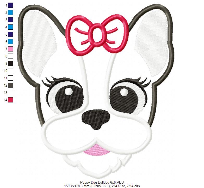 Bulldog Dog Girl Puppy - Applique - Machine Embroidery Design