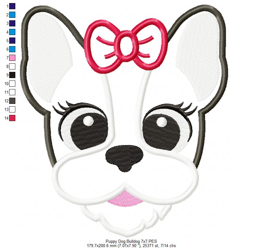 Bulldog Dog Girl Puppy - Applique - Machine Embroidery Design