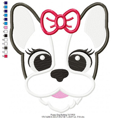 Bulldog Dog Girl Puppy - Applique - Machine Embroidery Design