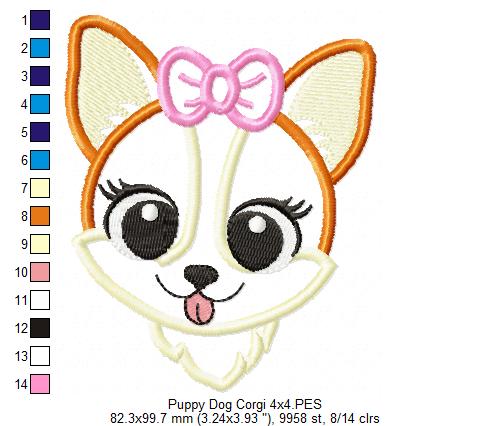 Corgi Dog Girl Puppy - Applique - Machine Embroidery Design