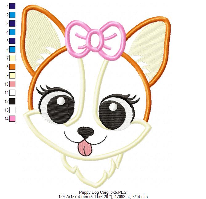 Corgi Dog Girl Puppy - Applique - Machine Embroidery Design