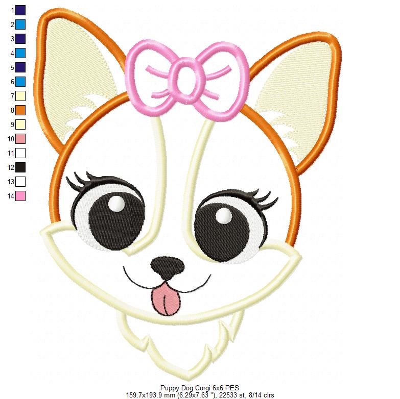 Corgi Dog Girl Puppy - Applique - Machine Embroidery Design