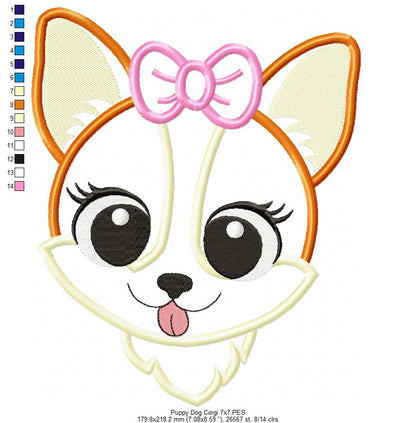 Corgi Dog Girl Puppy - Applique - Machine Embroidery Design