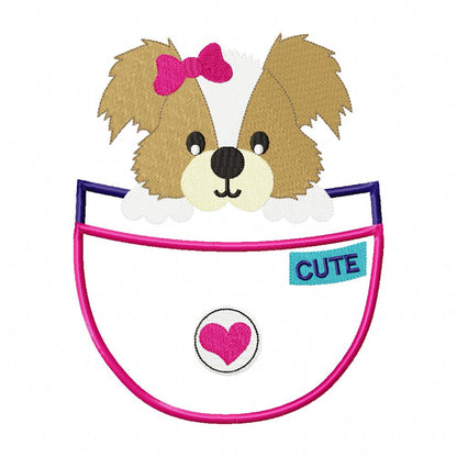 Puppy Girl in the Pocket - Appliqué - Machine Embroidery Design