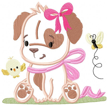 Puppy Girl, Bird and Butterfly - Applique