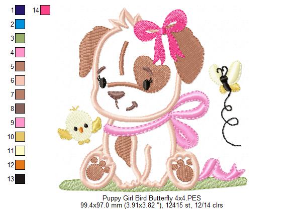Puppy Girl, Bird and Butterfly - Applique