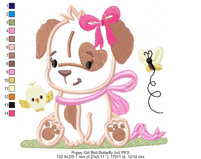 Puppy Girl, Bird and Butterfly - Applique