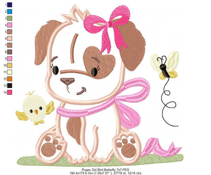 Puppy Girl, Bird and Butterfly - Applique