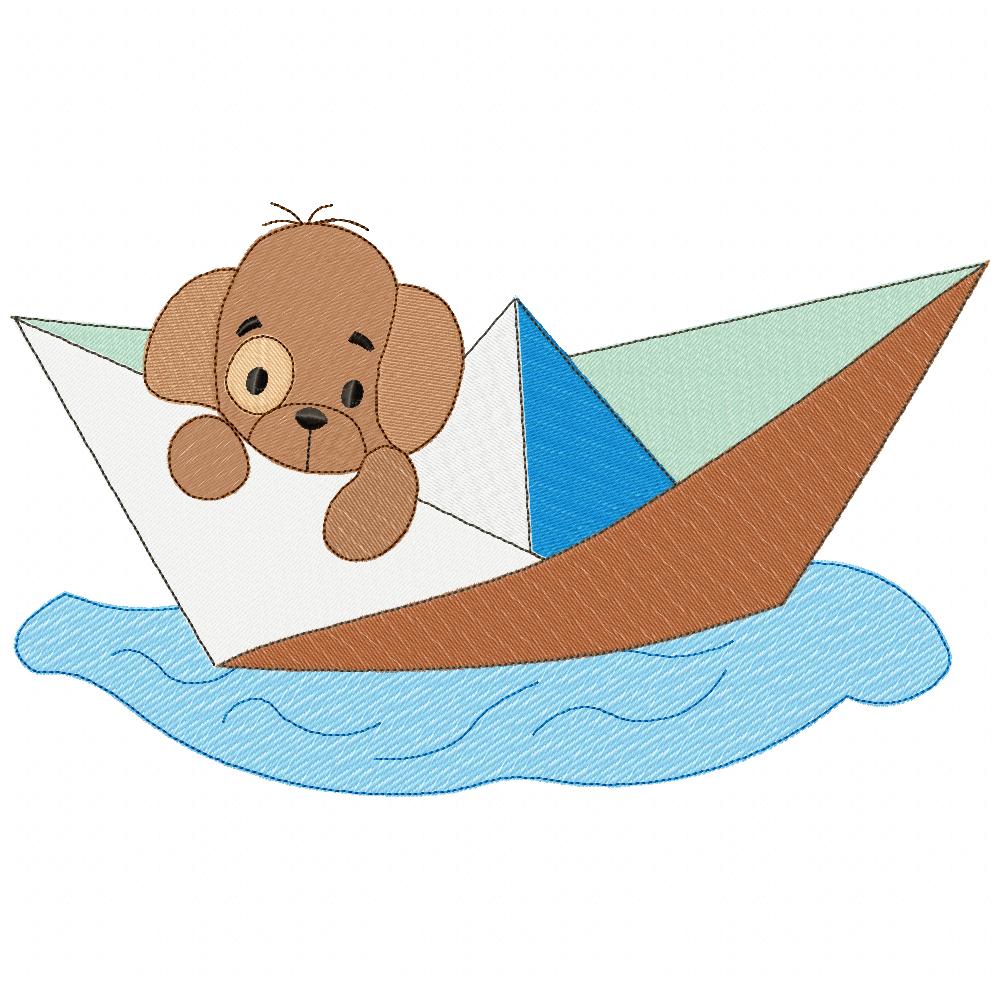 Puppy Dog in a Paper Boat - Fill Stitch