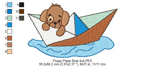 Puppy Dog in a Paper Boat - Fill Stitch