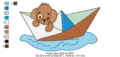 Puppy Dog in a Paper Boat - Fill Stitch