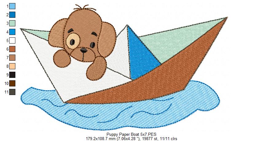 Puppy Dog in a Paper Boat - Fill Stitch