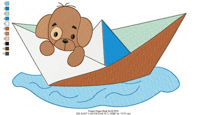 Puppy Dog in a Paper Boat - Fill Stitch