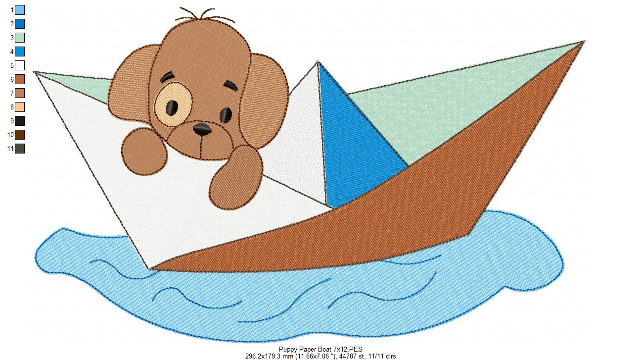 Puppy Dog in a Paper Boat - Fill Stitch