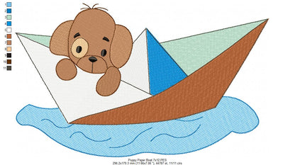 Puppy Dog in a Paper Boat - Fill Stitch