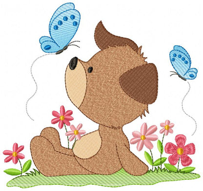 Puppy and Butterflies - Fill Stitch