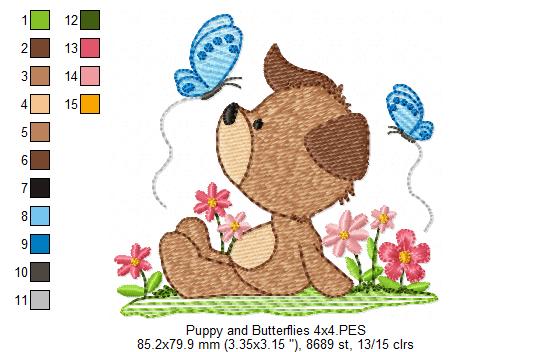 Puppy and Butterflies - Fill Stitch