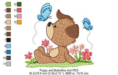 Puppy and Butterflies - Fill Stitch