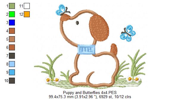 Puppy and Butterfly - Applique - Machine Embroidery Design