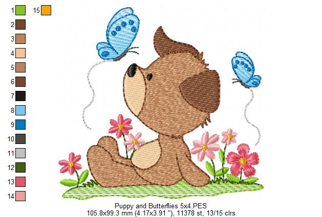 Puppy and Butterflies - Fill Stitch